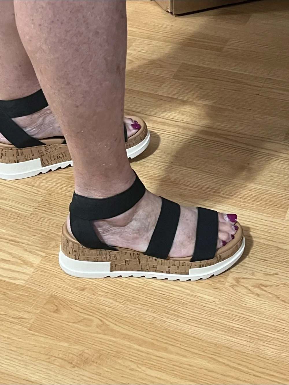 Black Elastic Strap Cork Platform Sandals - Women. Steve Madden.8